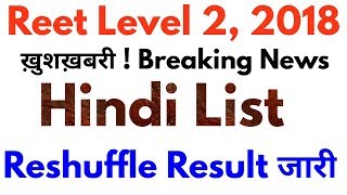 Reet Level 2 Hindi Reshuffle Result Cut off 2018  रीट लेवल 2 हिंदी रिसफल परिणाम जारी [upl. by Borchert]