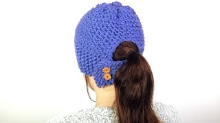 How to Loom Knit a Ponytail Hat DIY Tutorial [upl. by Leigh]