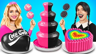 Wednesday vs Barbie Cooking Challenge  Pink vs Black Food Challenge by YUMMY JELLY [upl. by Aniretake]