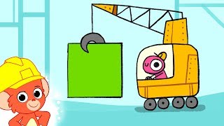 Construction Crane Cartoon Video  Building trucks movie for Kids [upl. by Schwejda]