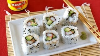 How to Make Beauty VEGEMITE Sushi Rolls California Roll Recipe 美容に嬉しいベジマイト寿司の作り方 レシピ [upl. by Enitsenrae]