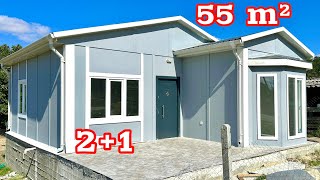 UCUZ 55 m² Prefabrik Ev Turu ve Fiyatı  Ev Maliyeti 21 [upl. by Enaillil]