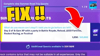 Earn XP With a Party in Battle Royale Reload Lego Fortnite Rocket Racing or Festival Fortnite Quest [upl. by Baalman]