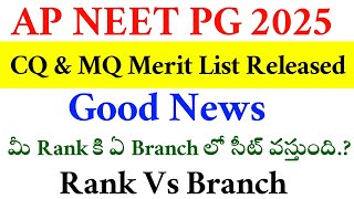 NEET PG 2024  AP MERIT LIST ANALYSIS  RANK VS BRANCH  VISION UPDATE [upl. by Lemmueu113]