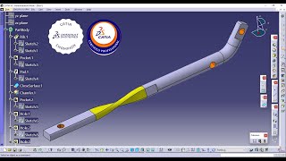 How to create a mechanical part using CATIA Part Design 141 Twisted Fixing rod [upl. by Kere40]