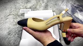 2024 Christmas Gift Real VS Fake CHANEL Slingback leather sandal unboxing checking [upl. by Asilram]