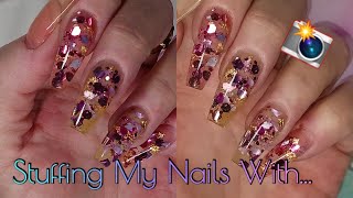 Stuffing My Nails With Stuff  Encapsulated Glitter Foil and Shells [upl. by Akitahs]