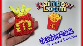 Tutorial Patatine Fritte del Mc Dondalds 3D con Elastici RAINBOW LOOM  DIY French Fries Charm [upl. by Enyallij]