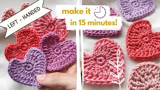 LeftHanded Crochet  15 Minute Crochet Heart  Easy Step by Step Tutorial [upl. by Pliner]