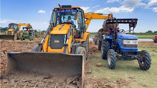 JCB 3DX Plus Mud Loading Eicher 551 New Holland 4710 Sonalika 47 4x4 John Deere 5045  Jcb video [upl. by Plume116]