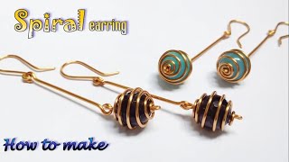 Spiral earring with spherical stone  Simple jewelry from copper wire 402 [upl. by Anyaj]