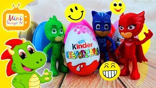 PJ Masks Pidżamersi Otwierają Kinder Jajka Niespodzianki Zabawki Emoji Sowella Gekson i Kotboj [upl. by Efron]