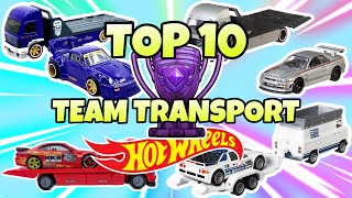 TOP 10 HOT WHEELS TEAM TRANSPORT [upl. by Ahsenroc292]