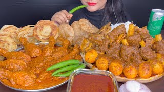 ASMR EATING POROTTACHICKEN CURRYLUCHIMUTTON CURRYWHITE RICE AND GREEN CHILLI ASMR MUKBANG [upl. by Schargel853]