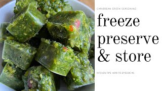 HOW TO FREEZE PRESERVE AND STORE CARIBBEAN GREEN SEASONING  KITCHEN TIP EPISODE 5 [upl. by Rochelle395]