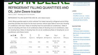 REFRIGERANT FILLING QUANTITIES OIL John Deere tractor Table norms refueling air conditioners freon [upl. by Nnylirret19]