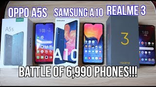 OPPO A5S Vs SAMSUNG A10 Vs REALME 3 SPECS GAMING BATTERY HEATING amp CAMERA [upl. by Norven]