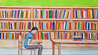 How to draw library step by step very easy [upl. by Ullyot]