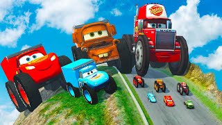 Epic Battle Big amp Small Lightning McQueen vs Small Pixar Cars with Big Wheels in BeamNG Drive [upl. by Eesac]