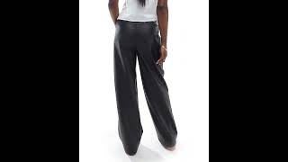 HERA Faux Leather Wide Leg Trouser Pants Shiny Black Women  Asos [upl. by Madella]