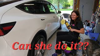 Teaching a newbie how to wash decon and polish her 2022 Tesla Model Y [upl. by Adnohs]