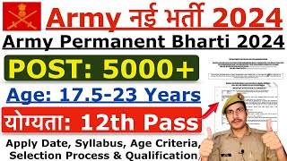 Indian Army New Recruitment 2024  Indian Army Permanent New Vacancy 2024  Age Syllabus Details [upl. by Kanal30]