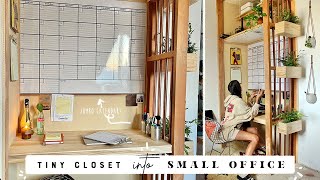 DIY SMALL CLOSET INTO TINY HOME OFFICE [upl. by Atener]