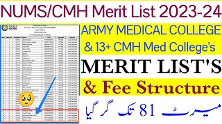 NUMS amp CMH Merit List announcedArmy Medical College MBBS BDS merit list 202324CMH merit list 2024 [upl. by Darcia]