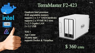 202212 TerraMaster 360 F2423 Intel TOS 5 NAS with 2 NVME SSD amp memory slots [upl. by Lilias]