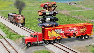 TRANSPORTING PIXAR CARS amp FRUITS WITH COLORED amp JOHN DEERE vs CLAAS vs TRACTORS  BeamNGdrive [upl. by Mureil892]