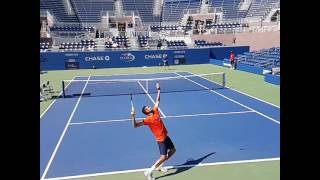 Marin Cilic CRO  serve during the practice in the new Grandstand  2016 US Open [upl. by Artemisa600]