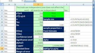 Excel Statistics 85 Confidence Intervals for Proportions 1 [upl. by Bullis743]