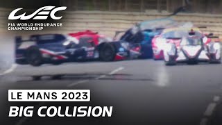 Big Collision on the Hunaudières I 2023 24 Hours of Le Mans I FIA WEC [upl. by Arotahs830]