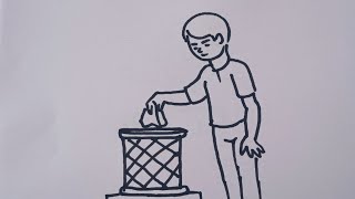 How to draw a person throwing Trash can clean India posters drawing Dustpan easy drawing [upl. by Aihsyn]