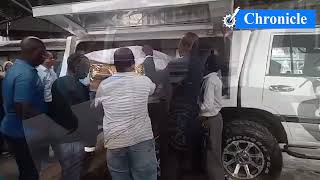 Pallbearers carry coffin of late Chief Marupi to a hearse from Doves Funeral Parlour Bulawayo [upl. by Ethbun943]