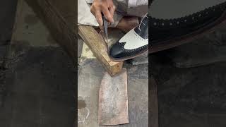 Making classic wingtip shoes asmr youtubeshorts sharpknife bespoke handmade cuttingskills art [upl. by Norry]