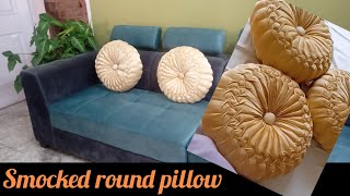 Smocked round pillowGolden pillow set handmade youtubevideo design [upl. by Nnahs]