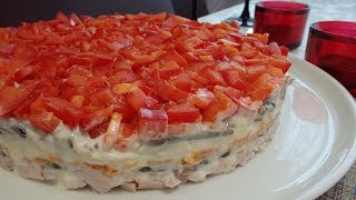 Салат с копченой куриной грудкой и грибами Красивый слоеный салат [upl. by Sadnac596]