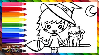 Disegnare e Colorare una Streghetta Carina con il Suo Gatto Nero 🧙‍♀️🧹🐈‍⬛🪄🌈 Disegni per Bambini [upl. by Tish]