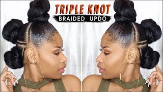 EDGY TRIPLEKNOT BRAIDED UPDO ➟ natural hair tutorial [upl. by Fachan]