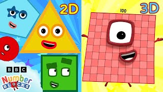 Comparaison 2D et 3D   Apprenez les formes et apprenez à compter  ​Numberblocks en français [upl. by Roy99]