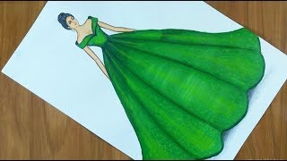 Dress drawing on a girl  fashion illustration drawing step by step [upl. by Osher311]