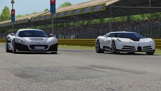 Rimac Nevera 2022 vs Bugatti Centodieci 2020 at Monza Full Course [upl. by Deelaw350]