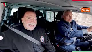 Schwarzenegger va a Budapest da Orban che lo porta in giro sul suo van [upl. by Ayekan]