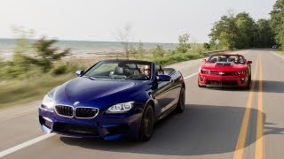 2013 Chevrolet Camaro ZL1 Convertible vs 2012 BMW M6 Convertible  Comparison Test  CAR and DRIVER [upl. by Kahl]