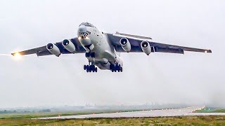 INCREDIBLE LOW HEAVY ILYUSHIN IL76 TAKEOFF  CloseUp LANDINGS and TAKEOFFS With Amazing Sound [upl. by Rases]