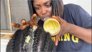 Asmr✨Fast and intense Scalp greasing and massaging between my sis cornrows with gum cracking [upl. by Adev]