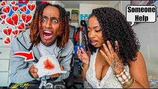 COUGHING UP BLOOD PRANK ON MY GIRLFRIEND SHE FREAKS OUT [upl. by Dnalyram32]