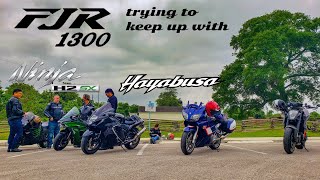 Yamaha FJR 1300 trying to keep up with a Hayabusa amp Ninja H2SX SE [upl. by Aubreir245]