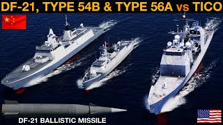 Chinese DF21 Type 54B amp Type 056A vs US Tico Cruiser Flotilla Naval Battle 125  DCS [upl. by Yrrol632]